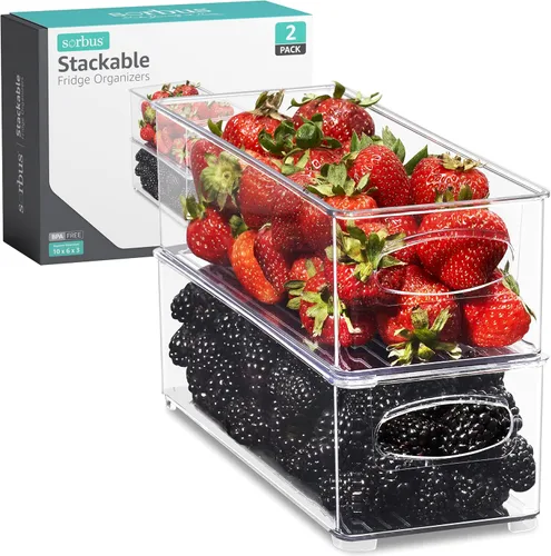 Vista 10 de Sorbus Contenedores organizadores apilables para refrigerador, contenedores de almacenamiento transparentes para despensa de cocina, congelador