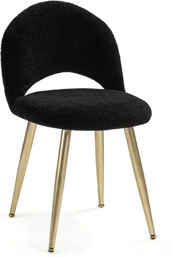 Vista 14 de Silla de tocador de terciopelo negro con respaldo pequeño, taburete de maquillaje, sillas acentuadas con botones sin ruedas, taburete de tocador