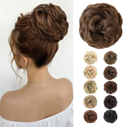 Vista 50 de MORICA Moño desordenado, extensiones de moño sintético para mujeres (rubio beige ceniza)