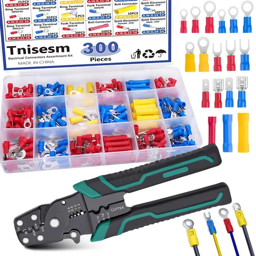 Vista 8 de Tnisesm Kit de conector de cable de 1100 piezas con herramienta de prensado, terminales de cable eléctrico con aislamiento de cobre, anillo, tope