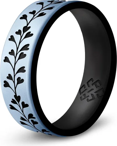 Vista 7 de Anillo de silicona Knot Theory en Filigrana, Floral, Corazones o Laurel - Banda de boda de silicona grabada de doble capa, para actividades