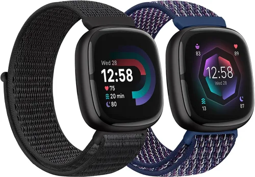 Vista 21 de Correas de nailon compatibles con Fitbit Versa 4/Sense 2/Versa 3/Fitbit Sense, correa de repuesto ajustable deportiva suave transpirable