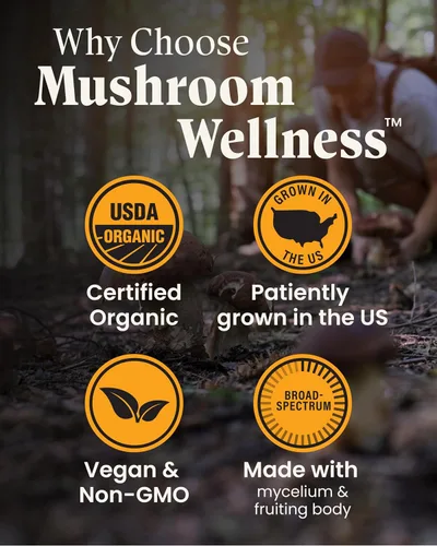 Vista 4 de Mezcla Cordyceps de bienestar de hongos con cápsulas Reishi: cápsulas orgánicas de hongos, suplemento en polvo de hongos, apoya el sistema
