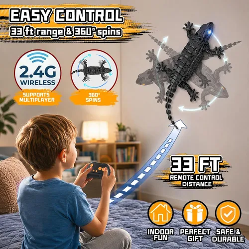 Vista 5 de Gecko de escalada de pared a RC, robot de control remoto recargable Negro