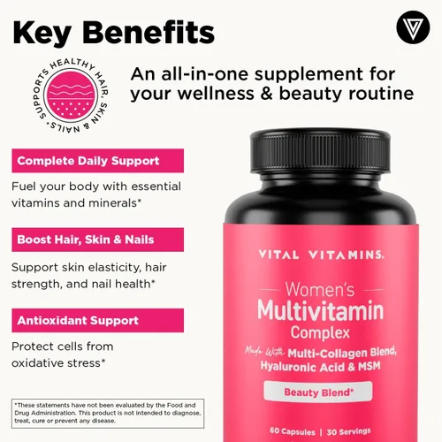 Vista 5 de Vital Vitamins Complejo de colágeno múltiple Plus + complejo multivitamínico para mujeres