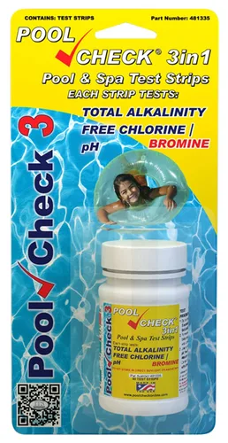 Vista 2 de Industrial Test Systems 481335 3 en 1 Pool Check Fabricado en Estados Unidos Tiras de prueba de piscina de 3 almohadillas de 4 parámetros