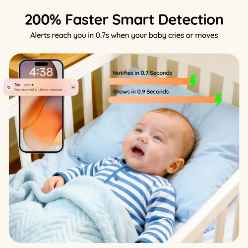 Vista 4 de BOIFUN Monitor Wi-Fi para bebés con cámara y audio, APP compatible con smartphones, visión nocturna HD 2K con pantalla de 5", seguimiento automático