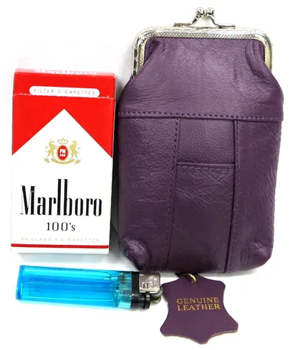 Vista 2 de 1 par 2 color/tamaño genuino suave Leather Cigarette Case púrpura 100s + marrón para 120s