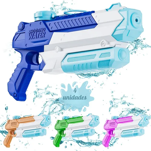 Vista 8 de WOLKEK Pistolas de agua para niños y adultos, paquete de 4 pistolas de chorro de alta capacidad de 400 CC de largo alcance, juguetes de piscina