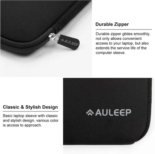 Vista 5 de AULEEP Fundas para laptop de 15 a 15.6 pulgadas, de neopreno, resistente al agua, funda delgada, bolsa de transporte duradera para computadora