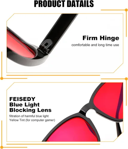 Vista 6 de FEISEDY Orange Blue Light Blocking Glasses for Woman Men Amber Lenses Computer Gaming Glasses for Better Sleep