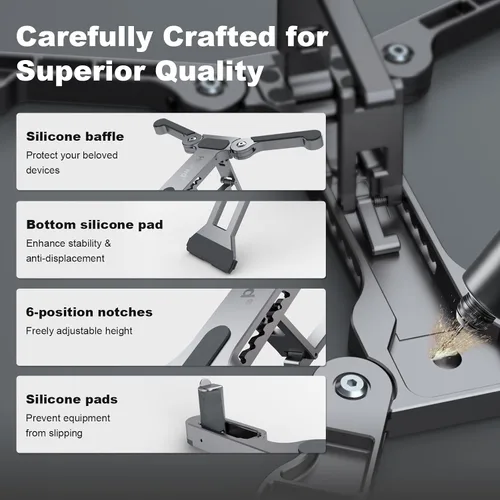 Vista 4 de Soporte ergonómico para laptop para escritorio, elevador de aluminio aeroespacial ajustable 3 en 1, soporte plegable de 3 modos, resistente