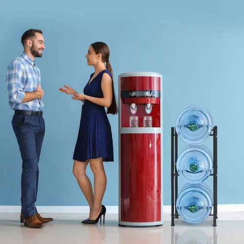 Vista 7 de OYEAL Organizador de almacenamiento de botellas de agua de 5 galones para 3 niveles Negro