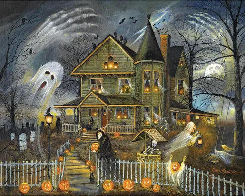 Vista 2 de Bits and Pieces Juego de 4 rompecabezas de 1000 piezas - Juego de Halloween