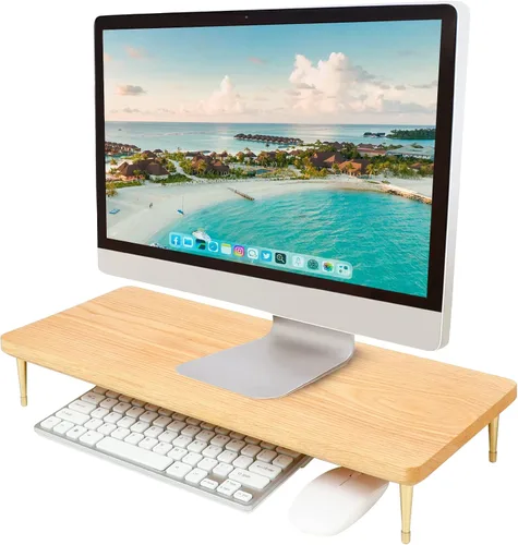 Vista 9 de Soporte elevador para monitor de madera maciza, soporte de monitor multiusos para computadora portátil, iMac PC (nogal)