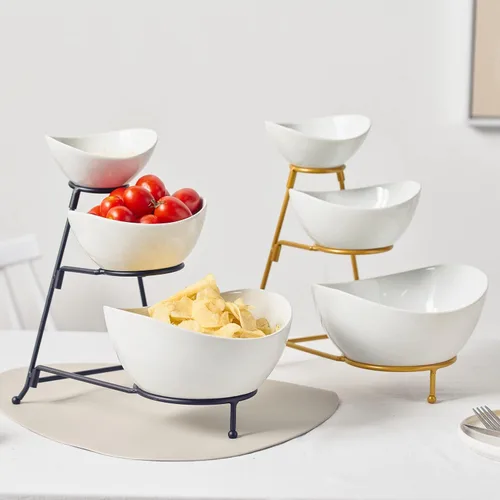Vista 6 de Gomakren Juego de 3 platos decorativos de porcelana para servir platos especiales curvados profundos y grandes de Navidad, platos de regalo, juego