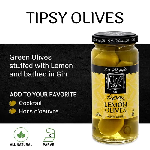 Vista 3 de Sable & Rosenfeld Gin - Aceitunas de limón espumoso rellenas, frascos de vidrio de 5 onzas (paquete de 1)