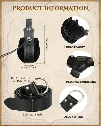 Vista 2 de 2 Pcs Medieval Viking Belt Medieval Faux Leather Belt Pouch Renaissance Leather Belt Medieval Bag Renaissance Accessories