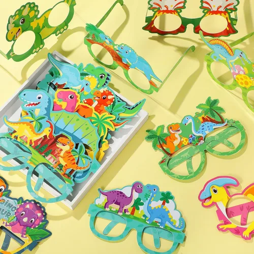 Vista 4 de Copkim 32 vasos de dinosaurio a granel, decoraciones de fiesta de cumpleaños de dinosaurio, gafas de papel con temática de dinosaurio, accesorios