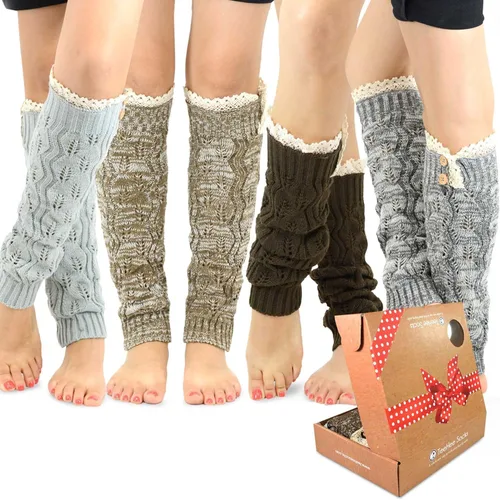Vista 11 de TeeHee - Calentadores de pierna hasta la rodilla, extra largos hasta el muslo, puños para botas para mujer, multipares de regalo para ella 3 pares
