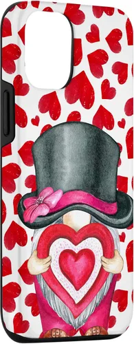 Vista 3 de iPhone 15 Pro Valentines Day Garden Gnome Be Mine Hearts Love Pink Red Case
