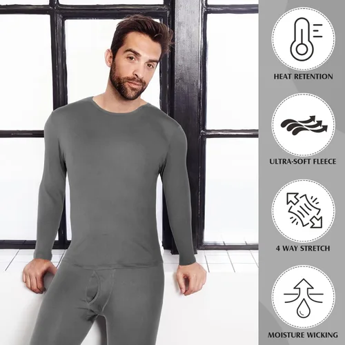 Vista 5 de Patelai 3 conjuntos de ropa interior térmica para hombre, capa base larga con forro polar para invierno clima frío