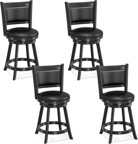 Vista 12 de COSTWAY Juego de 2 taburetes de bar, giratorios de 360 grados, taburete giratorio de madera con acento de altura, diseño tapizado de cuero, asiento