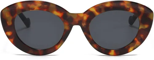 Vista 2 de YAMEIZE Lentes de sol vintage de gran tamaño con diseño de ojo de gato, montura gruesa, lindos lentes de sol ovalados para mujeres y hombres, tonos