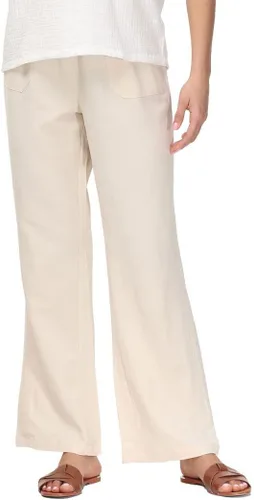 Vista 4 de Soojun Pantalones acampanados con cintura elástica y mezcla de lino para mujer