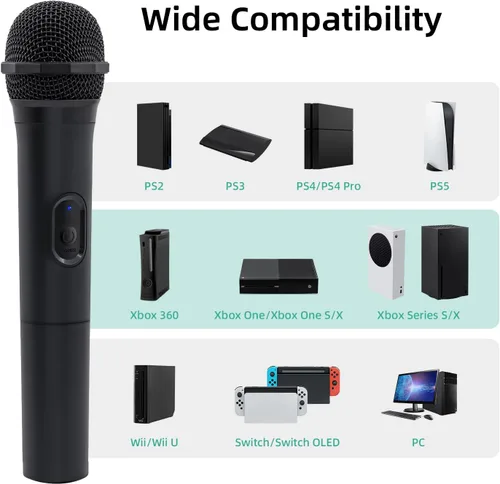 Vista 3 de Mcbazel Paquete de 2 micrófonos inalámbricos USB para juegos compatibles con Xbox Series XS, PS5, Switch OLED, NS Switch, PC, PS4, PS3, PS2, Xbox