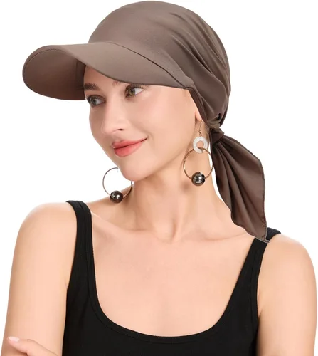 Vista 4 de ZLYC Gorro de quimioterapia de verano para mujer marrón (Plain Brown)
