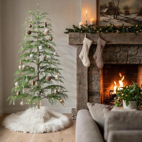 Vista 6 de BOLUO Árbol de Navidad de 5 pies con luces, árbol de ciprés artificial
