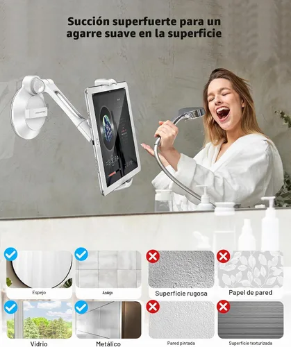 Vista 2 de AboveTEK Soporte de succión para iPad, soporte para tableta de teléfono con ventosa se adapta a tabletas de 4 a 11 pulgadas, iPad mini/aire, soporte