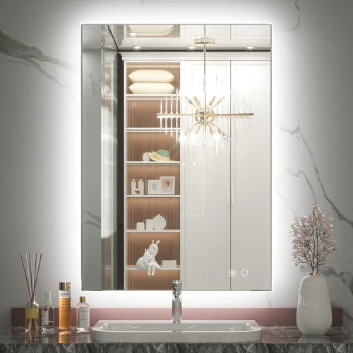 Vista 13 de Keonjinn - Espejo de 48x30 pulg retroiluminado LED para baño/tocador, luz de 3 colores ajustables blanca/cálida/natural, lúmenes altos, montaje