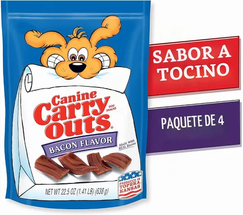 Vista 2 de Canine Carry Outs Golosinas para perros, sabor a tocino, 22.5 onzas (paquete de 4), hechas con tocino real