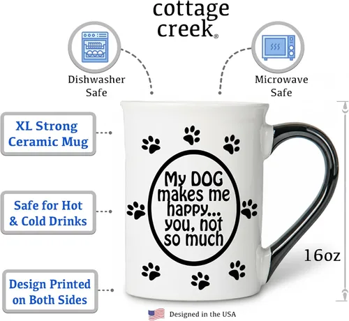 Vista 2 de Cottage Creek Tazas de café de cerámica para perros, 16 oz My Dog Makes Me Happy, You Not So Much, I Love My Dog Regalos para mujeres y hombres