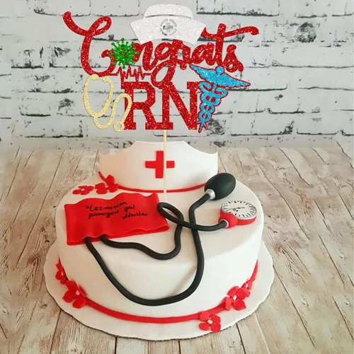 Vista 4 de Gyufise 1 pieza de felicitaciones para tartas de enfermera, con purpurina para enfermera, tapa de felicitaciones 2023, decoración de pastel