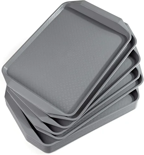 Vista 8 de Aebeky Bandeja de plástico para comida rápida, 16.7 x 11.8 pulgadas, juego de 12 (negro)