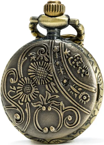 Vista 3 de SEWOR Delicado colgante reloj de bolsillo de cuarzo verde esmalte flor bronce caso, Verde, Movimiento de cuarzo