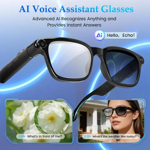 Vista 3 de Lentes inteligentes AI con cámara de 8 MP, grabación de video de 1080P y fotos HD para hombres y mujeres, gafas Bluetooth de audio de oído abierto