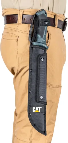 Vista 4 de Cat Machete recto con sierra, 19 pulgadas, funda de correa para el hombro, cuchillo de hoja de acero inoxidable con mango ergonómico de herramienta