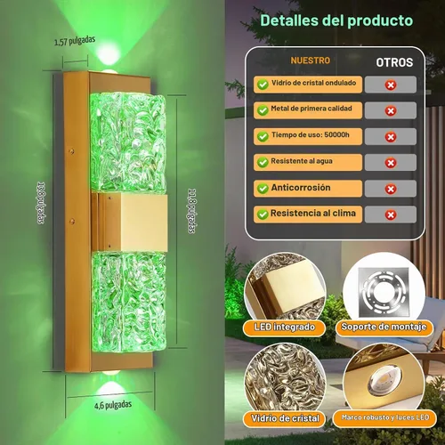 Vista 4 de Luz de pared inteligente para exteriores, RGB, App y Alexa, dorado