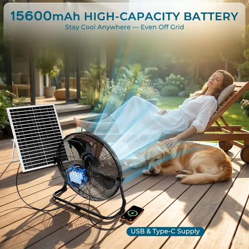 Vista 11 de AUMIO Ventilador de piso con energía solar de 16 pulgadas, batería de 15600