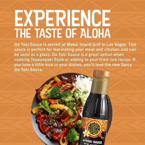 Vista 3 de Aloha Shoyu - Salsa picante Da Yaki - Calor dulce para adobo o glaseado - Hecho en Hawái - Botella de 15 onzas