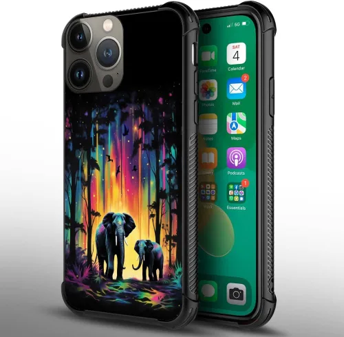 Vista 217 de Funda compatible con iPhone 15, diseño de elefantes africanos, diseño increíble a prueba de golpes, antiarañazos, carcasa trasera de policarbonato