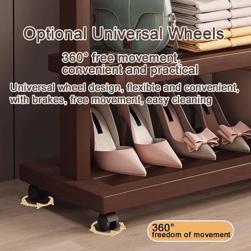 Vista 6 de Perchero de bambú para dormitorio, perchero resistente para colgar ropa, estantes organizadores de almacenamiento de ropa de zapatos, 63 pulgadas
