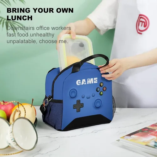 Vista 7 de Bolsa de almuerzo con diseño de videojuegos para niños y niñas, lonchera aislada para escuela, trabajo, oficina, viajes, picnic, caminatas, playa