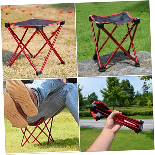 Vista 3 de Outanaya Taburete plegable de metal rojo para exteriores