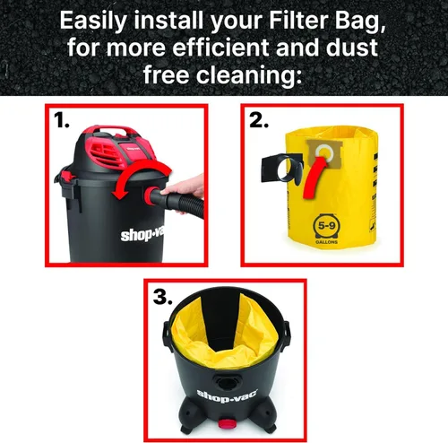 Vista 3 de Bolsas de filtro de alta eficiencia Shop-Vac 9067100, 5, 8 Gal (paquete de 2)