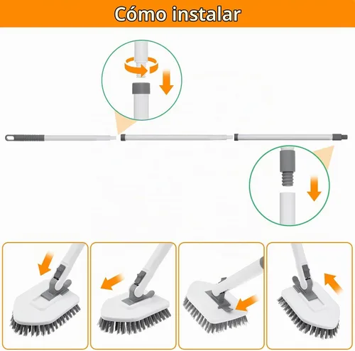 Vista 4 de Cepillo de limpieza 4 en 1, cepillo de limpieza para bañera y azulejos con mango largo, cepillo de lechada, cerdas rígidas, esponja para fregar